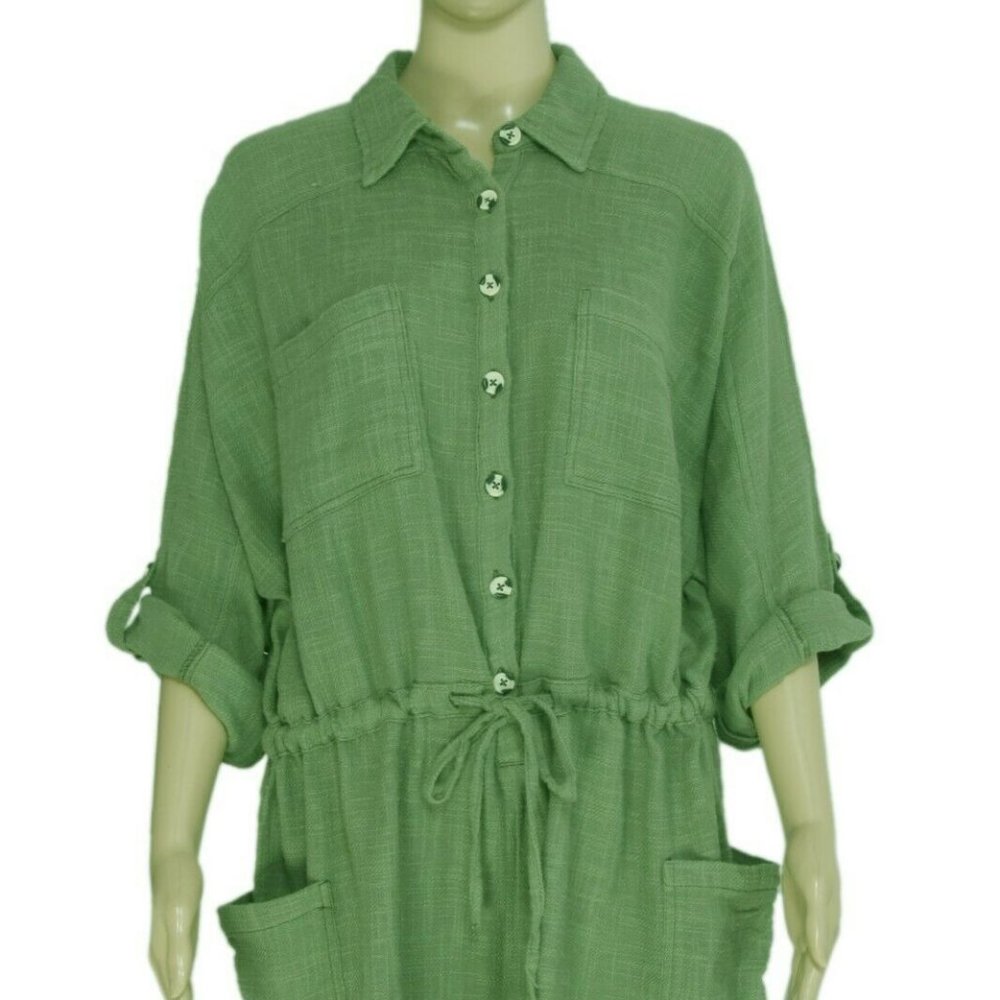 Out From Under Button-Down Romper Collared Green M - image 6